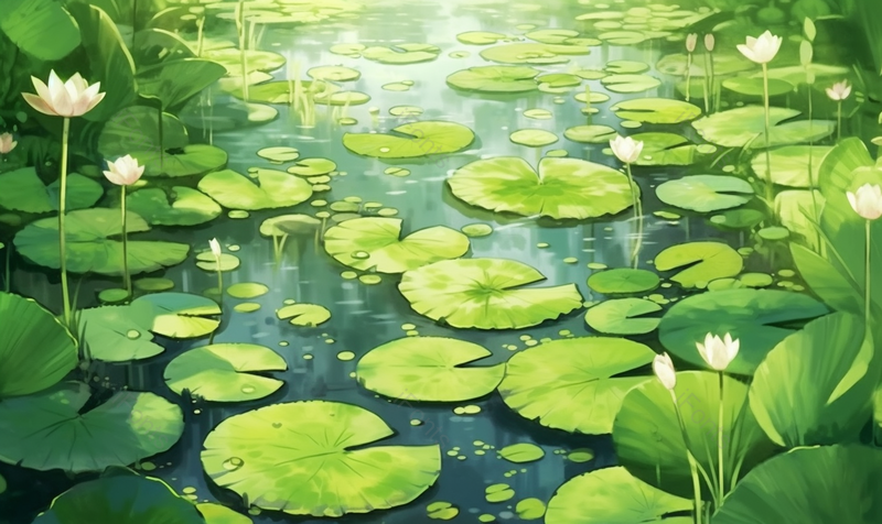 夏天唯美水面上的睡莲荷花池插画背景,插画/手绘图,插画/手绘图库,插画/手绘图下载,插画/手绘
